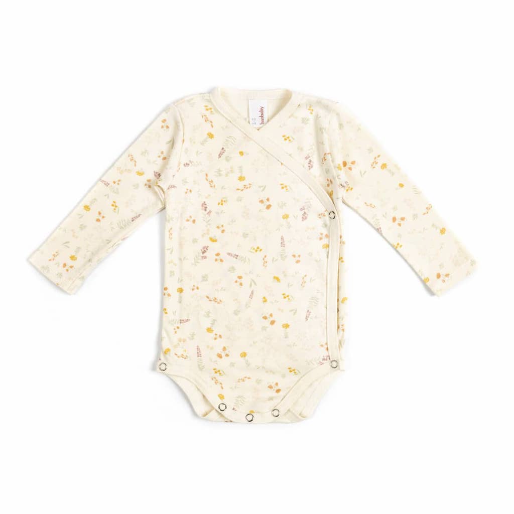 Baobaby Langarm-Wickelbody, GOTS Bio-Baumwolle - Wiesenblumen Motiv