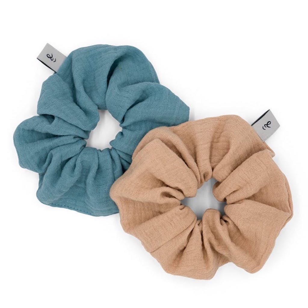 Stylisches 2er-Set Musselin-Scrunchie von hutch&putch, laguna blue & sand