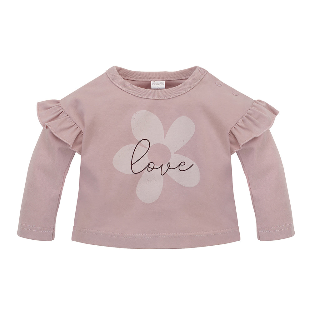 Pinokio Langarmshirt Love in rosa mit Blumenmotiv